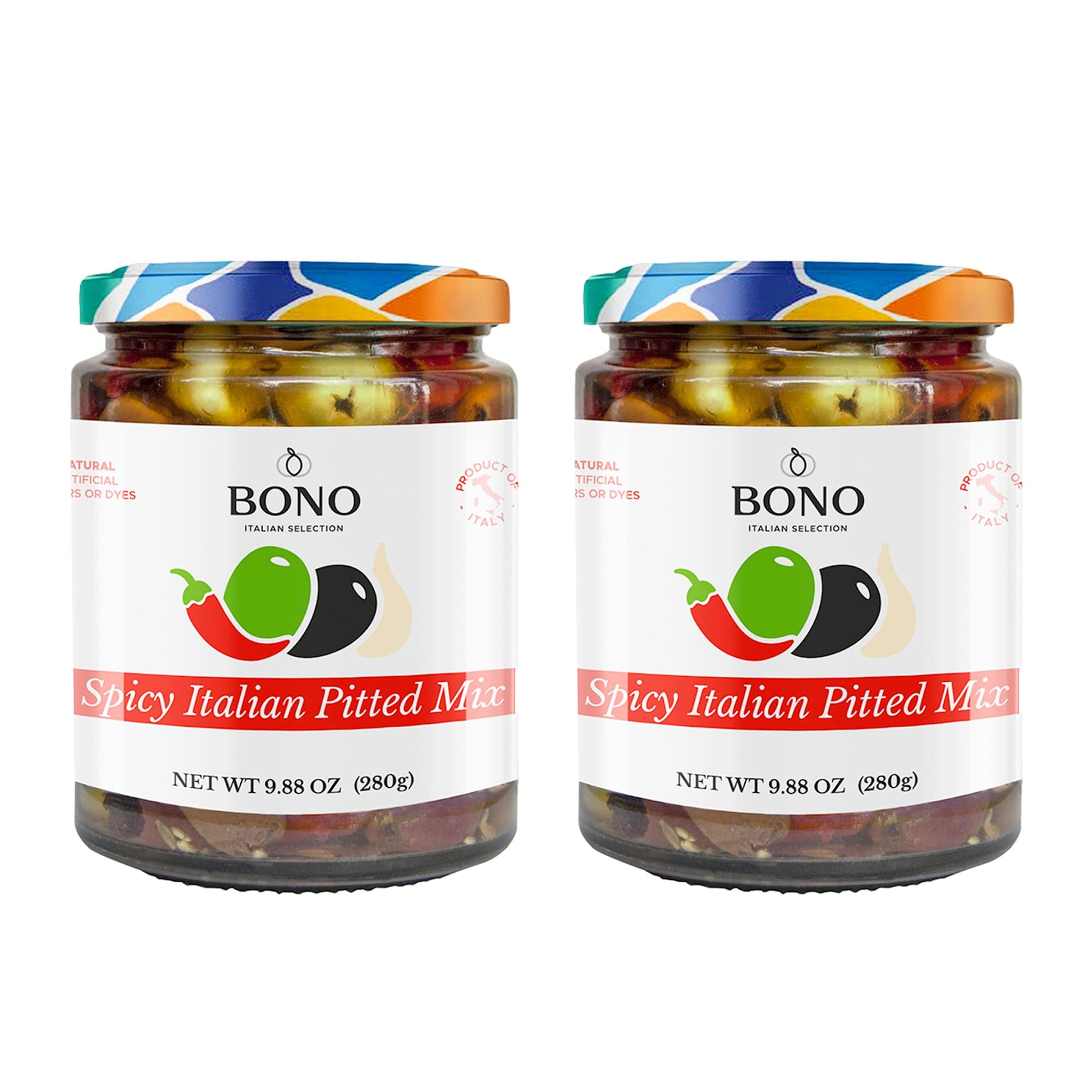 Bono Italian Gourmet Olives | Product of Italy | All Natural | No Artificial Colors or Dyes | Non-GMO Verified, (Pack of 2) (9.8