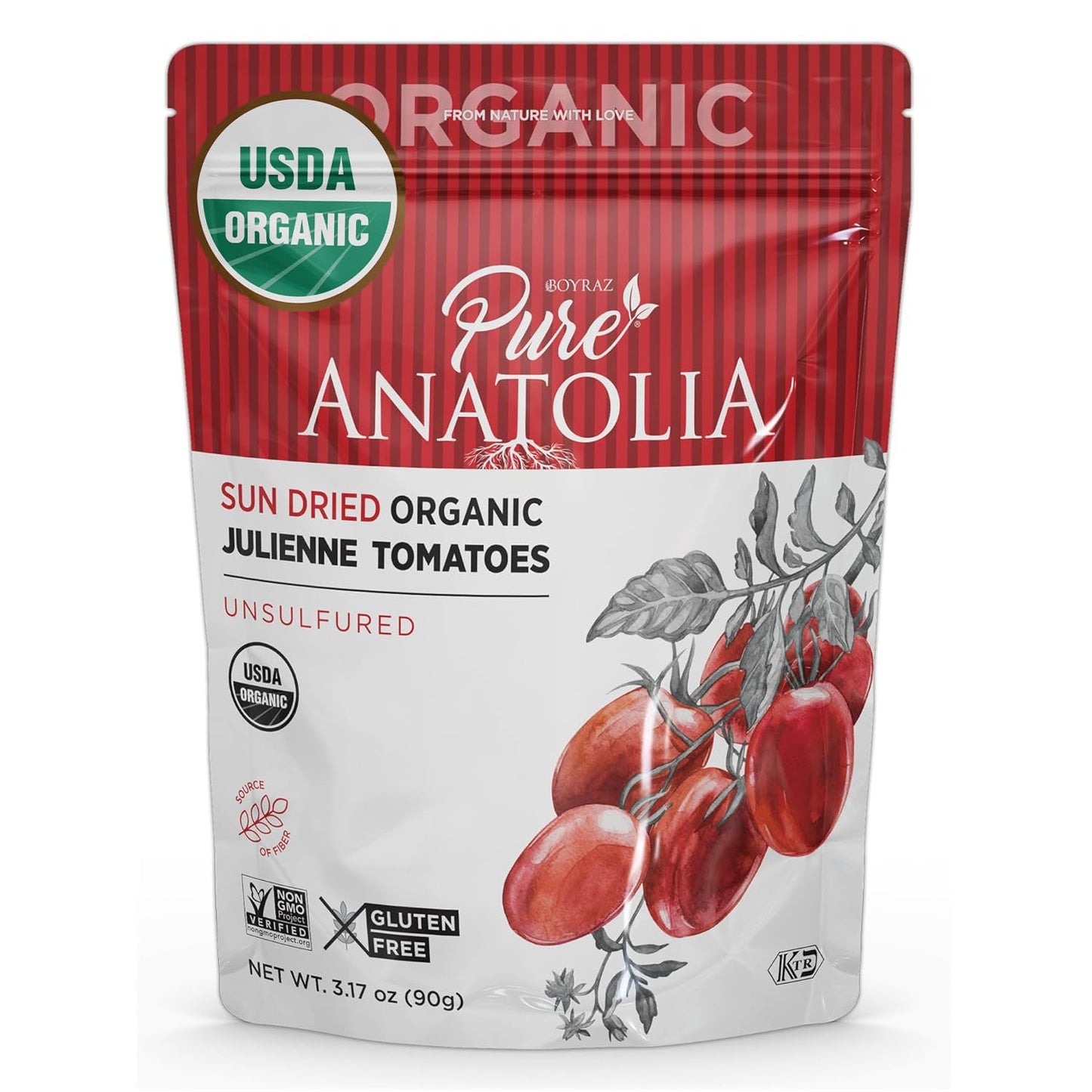 Pure Anatolia Organic Sun Dried Tomatoes Julienne Cut - Sundried Tomato, No Sugar Added, Usda Certified, No Preservatives, Koshe
