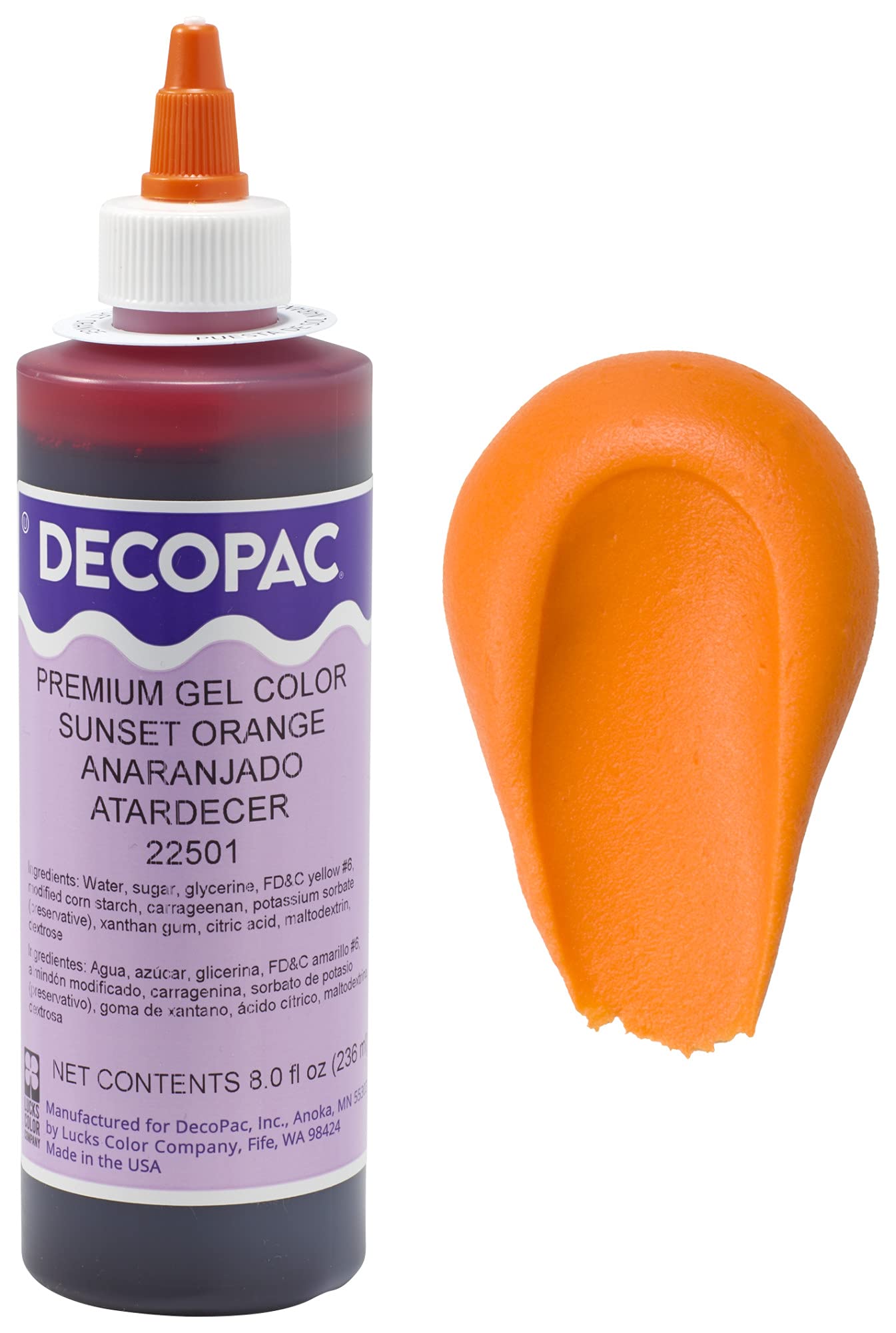 Decopac Premium Gel Food Color, Edible Coloring For Use With Buttercream Or Whipped Icing, Fondant & Piping Gel, Highly Concentrated Gel, 8Oz - Sunset Orange
