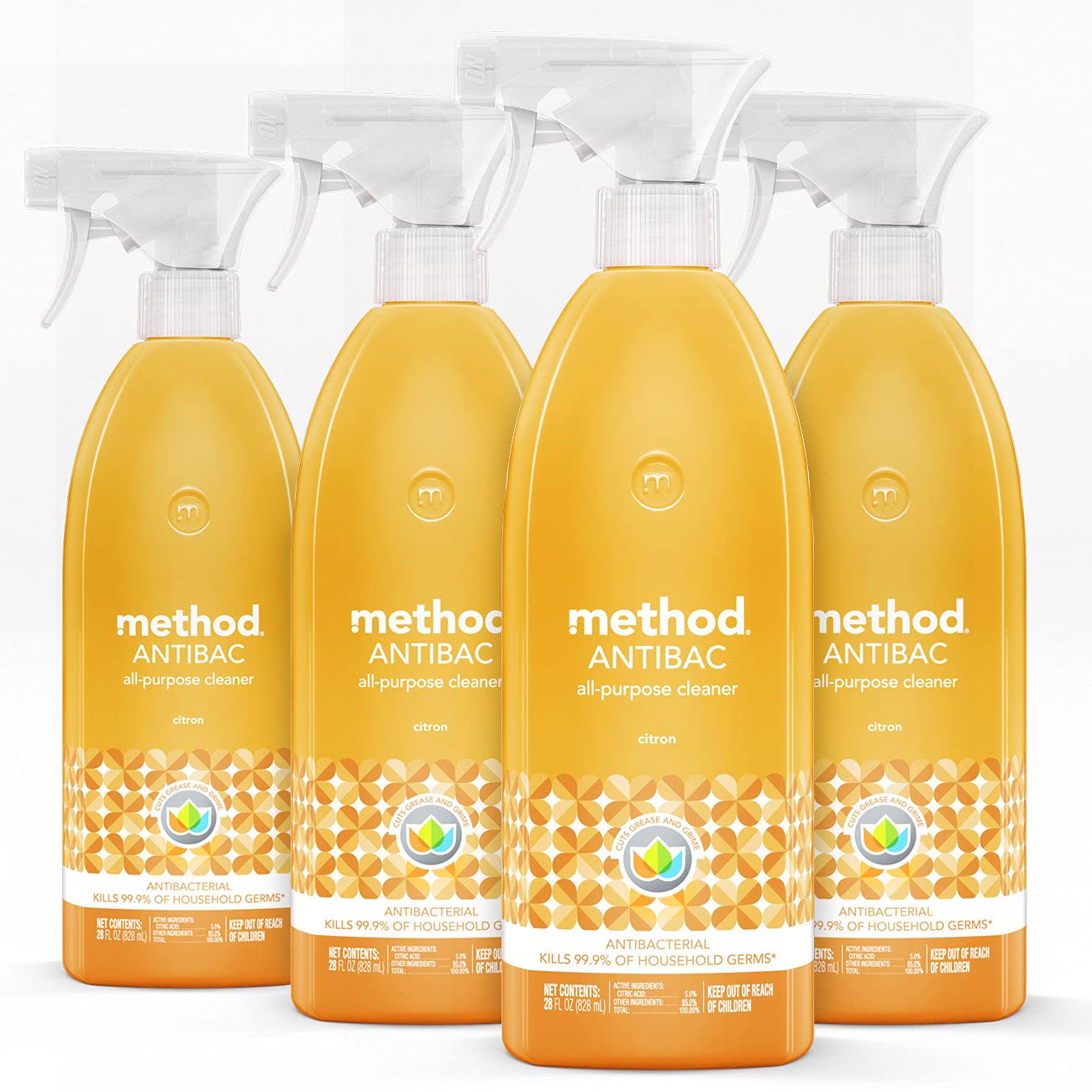 Method Antibacterial All-Purpose Cleaner Spray, Citron, Kills 99.9% Of Household Germs, 28 Fl Oz, (Pack Of 4)