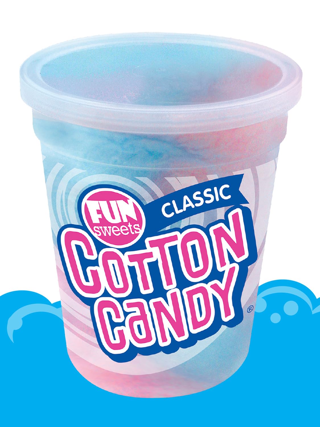 Fun Sweets Cotton Candy 12-Pack - Blue Raspberry and Cherry Swirl 1.5 oz Tub Resealable - Individual Cotton Candy Tubs Great for