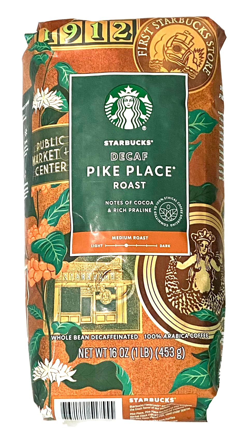 Starbucks Decaf Whole Bean Coffee, Pike Place, 16 Oz