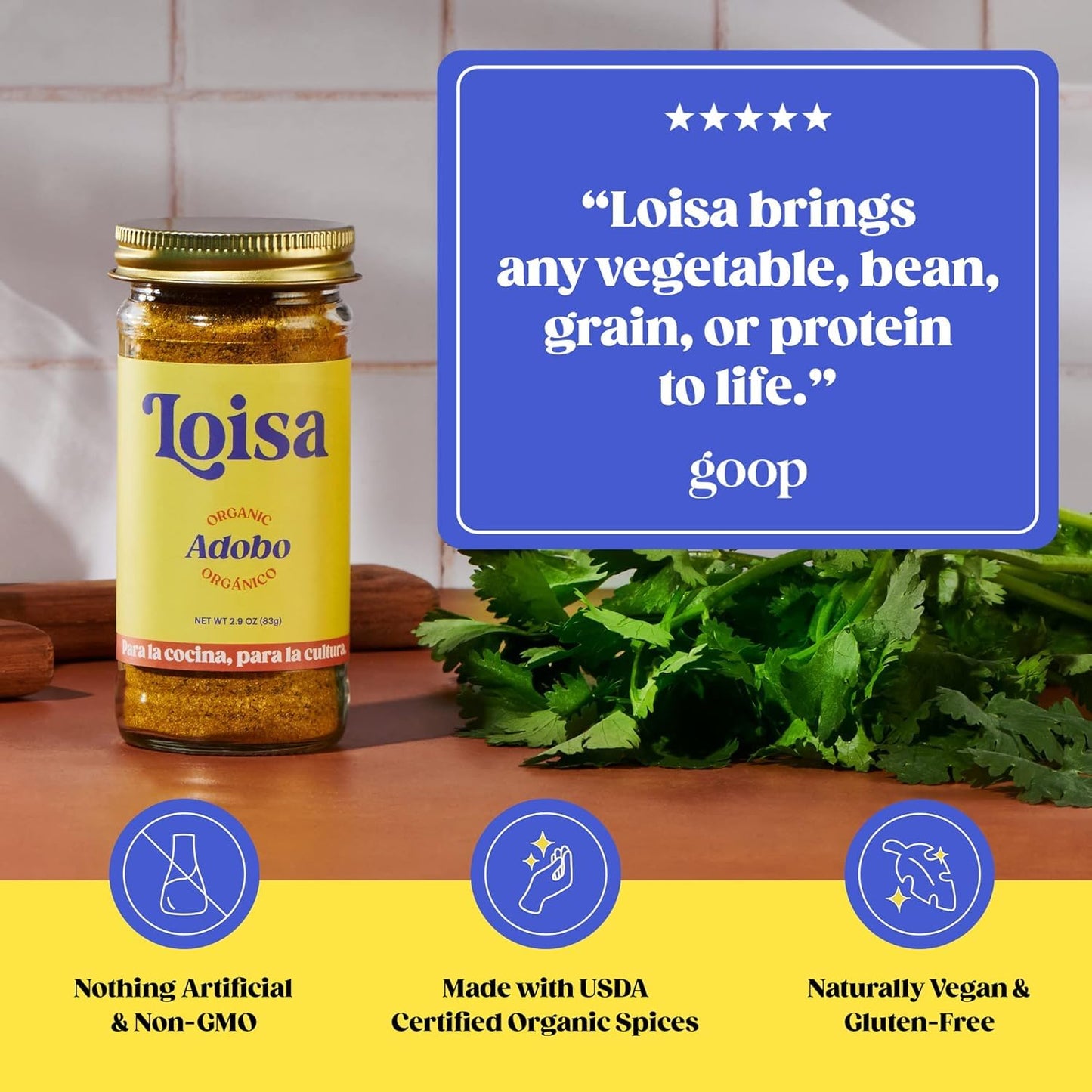 Loisa Seasoning, Usda Organic, Non-Gmo, No-Msg, No Preservatives, No Artificial Coloring, No Artificial Flavors, 2.9Oz (Adobo 2