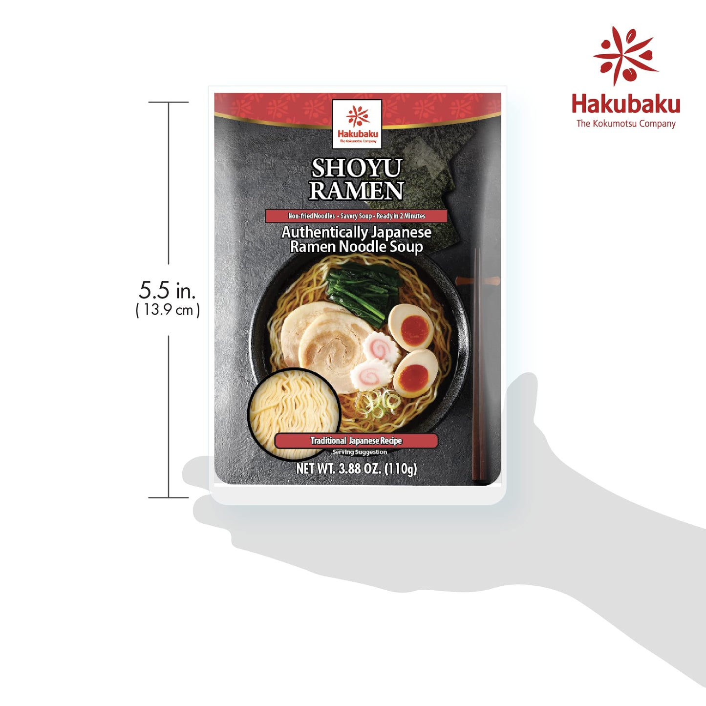 Hakubaku Japanese Ramen Noodle Soup, SHOYU, 3.88oz (Pack of 6), Authentic Japanese ramen non-fried & soft noodles, shelf-stable