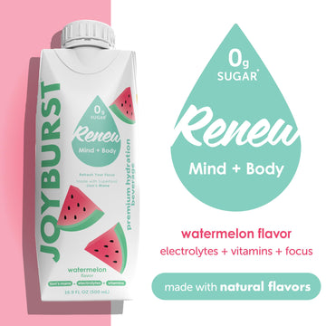 JOYBURST Hydration Drink, Watermelon Flavor, Electrolytes & Vitamins, 12 Packs of 17.60 fl oz Tetra Paks