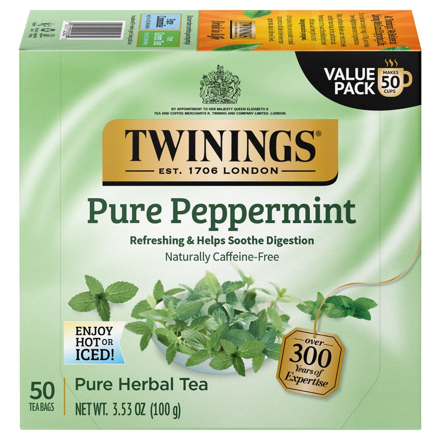 Twinings Peppermint Tea Bags - Naturally Caffeine Free Herbal Tea - 50 Count
