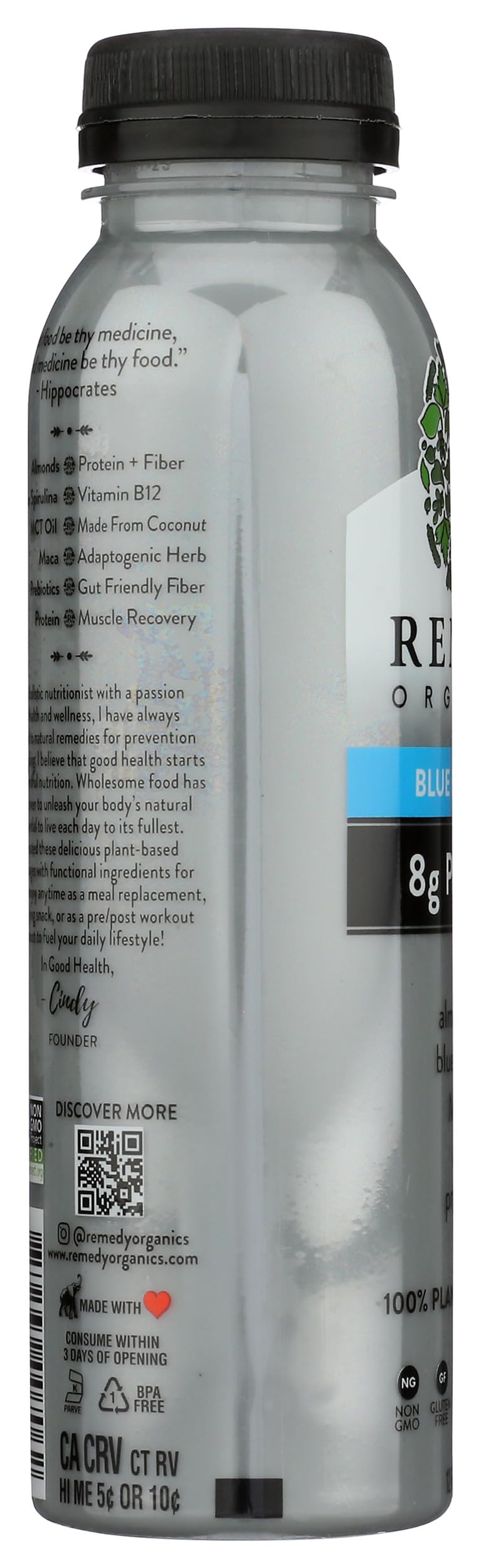 Remedy Organics Blue Essentials 12 Fl Oz | Plant Based Protein Shakes, Ready to Drink | USDA Organic, Gluten Free, Dairy Free, S