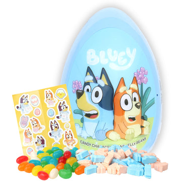 Galerie Bluey Jumbo Easter Egg with Assorted Treats, Includes Character Candy, Jelly Beans, and Stickers, Basket Stuffer, 2.71 O