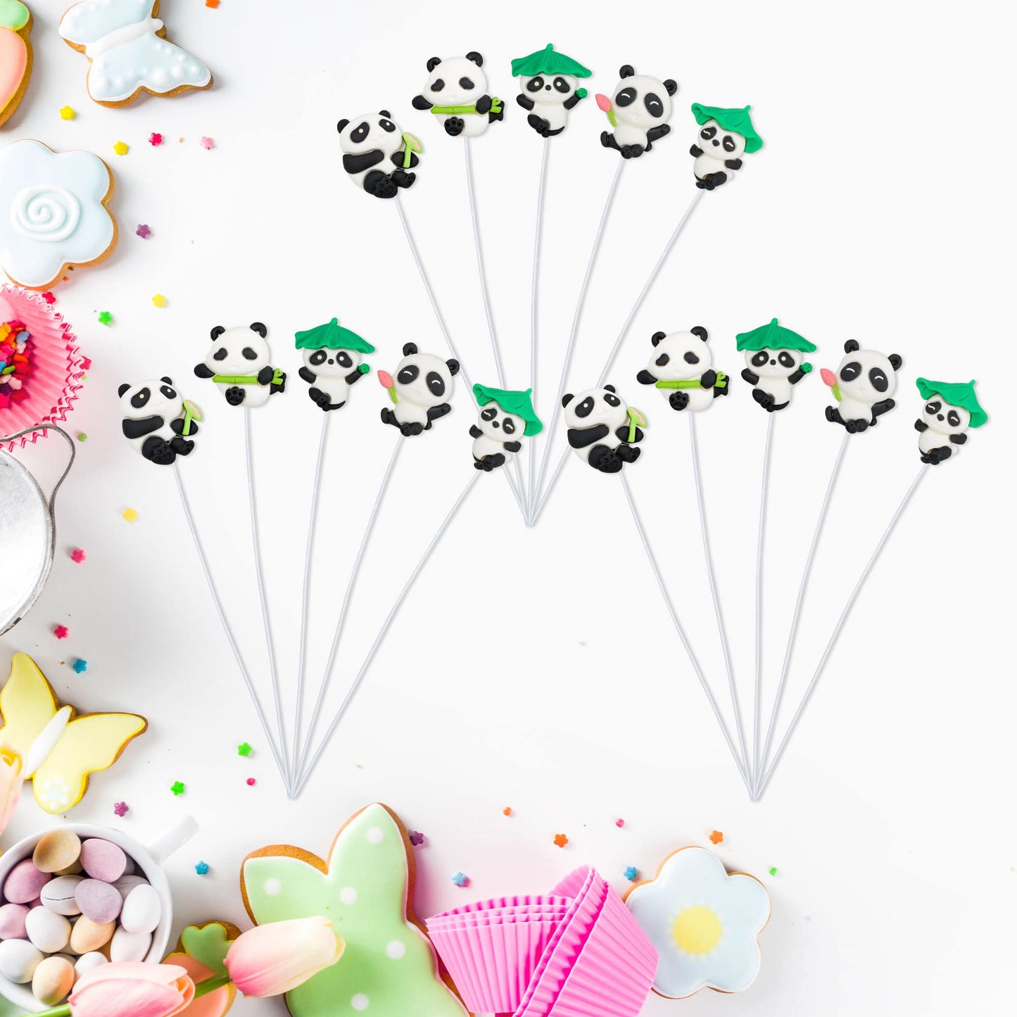 Gyufise 25Pcs Panda Cupcake Toppers Glitter Green Bamboo Cupcake Picks Cute Animal Bear Cake Decorations Baby Shower Kids Birthd