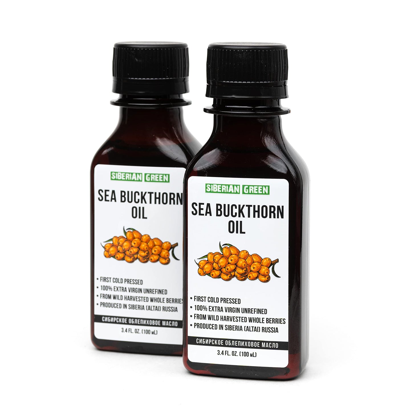 2 Pack - Siberian Sea Buckthorn Seed Oil | 100% Natural Extra Virgin Cold Pressed 2x100 ml / 6.8 fl oz (2 bottles) | Unrefined R