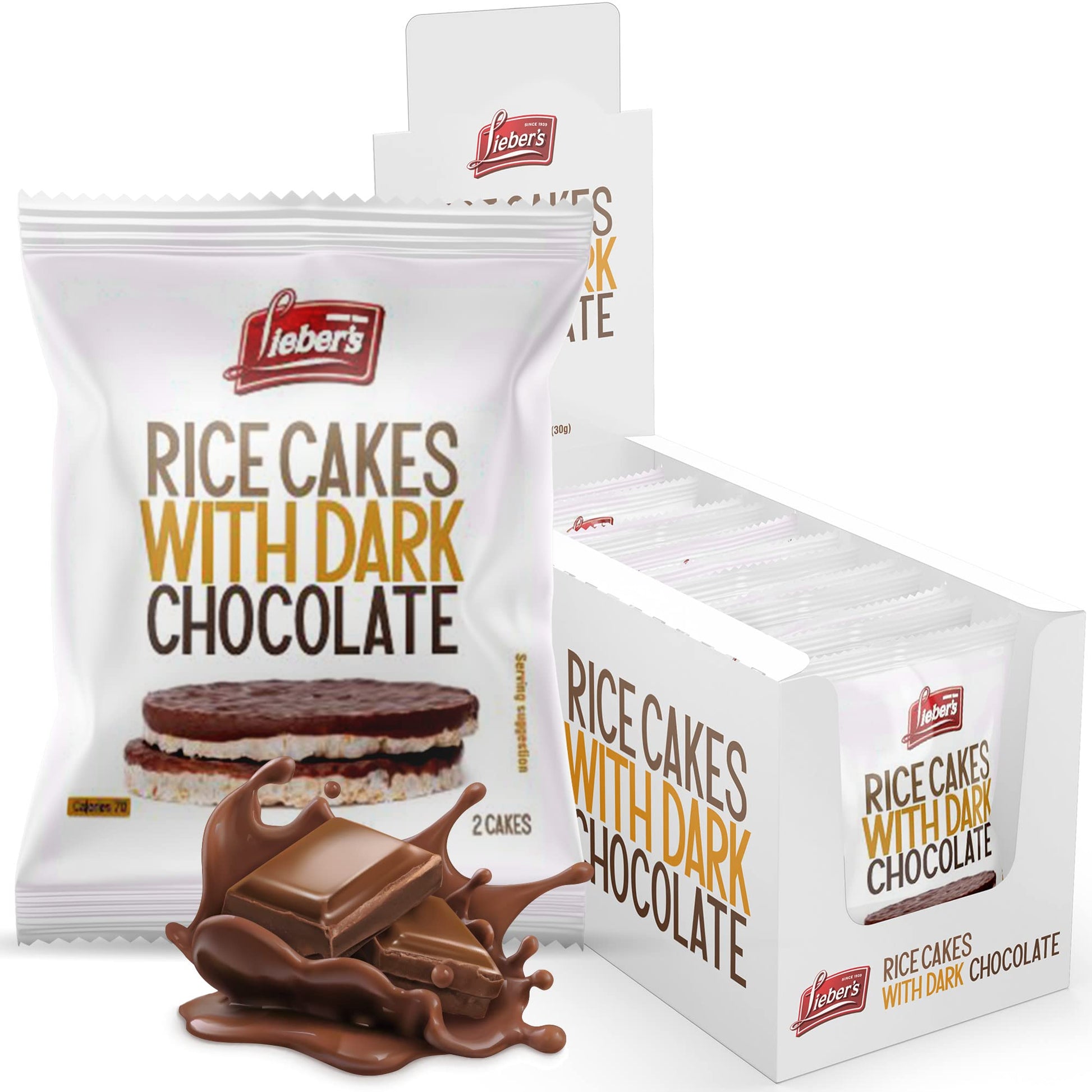 Liebers Dark Chocolate Rice Cakes, Snack Pack, Gift Pack, Kosher Dairy Free, Gluten Free Total Of 24 Cakes (Dark Chocolate)