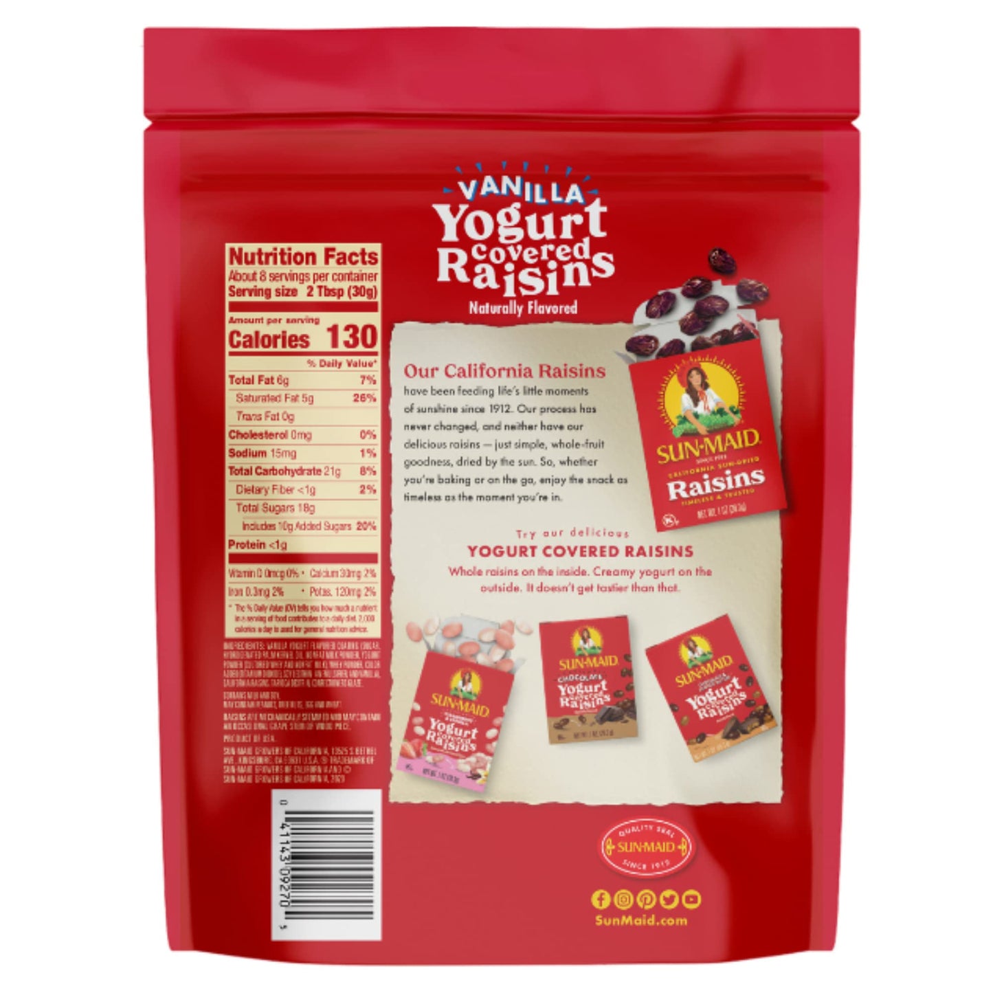 Sun-Maid Vanilla Yogurt Coated Raisins - (12 Pack) 8 oz Resealable Bag - Yogurt Covered Dried Fruit Snack for Lunches and Snacks