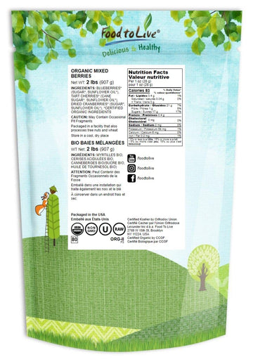 Organic Mixed Berries, 2 Pounds - Non-GMO Dried Blueberries, Cranberries, and Tart Cherries, Kosher, Lightly Sweetened, Unsulfur