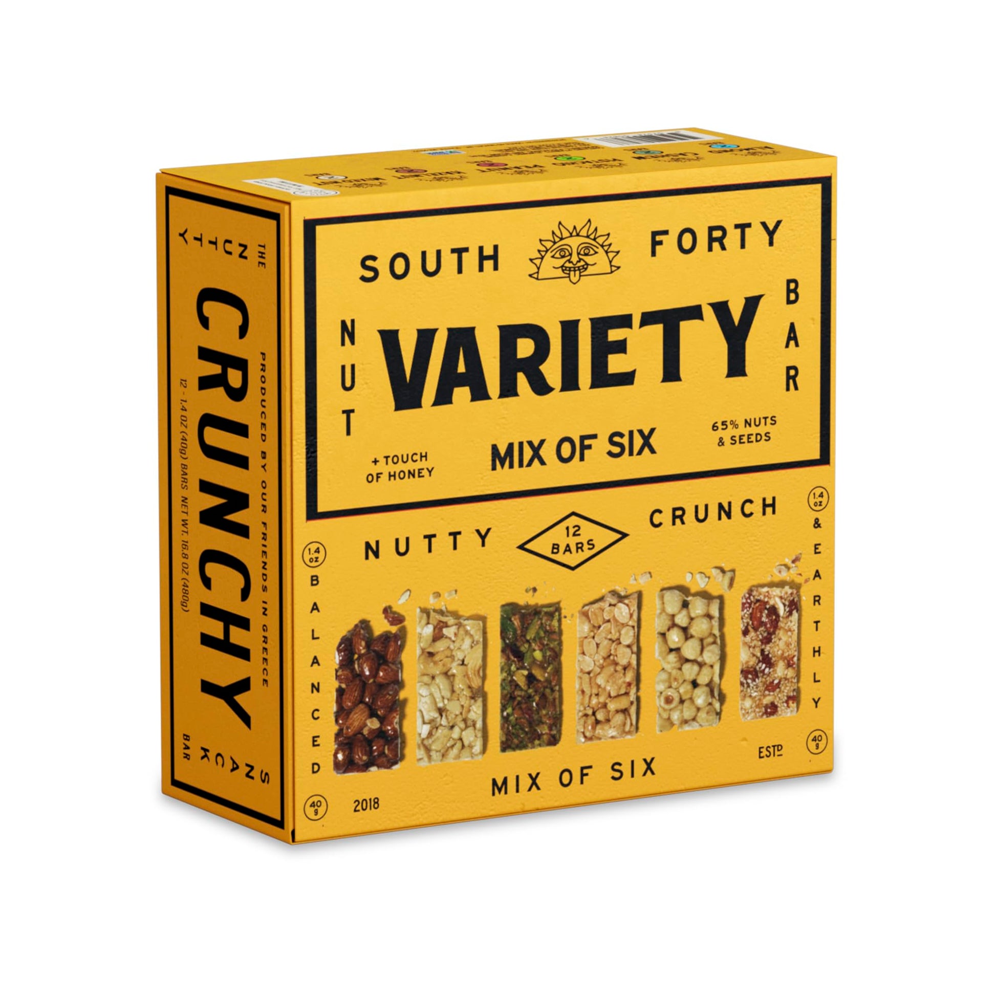 SOUTH FORTY SNACKS Crunchy Nut Bars Variety Pack, Touch of Honey, 12 Count (40g Bars)