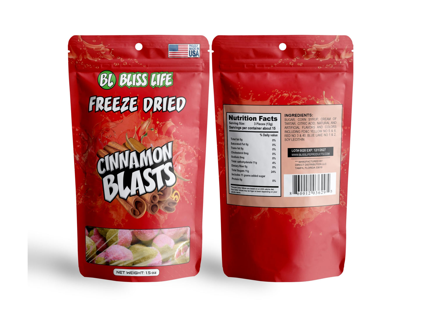 Bliss Life Cinnamon Blast Freeze Dried Candy from TikTok, ASMR Crunchy Candy, Spicy Sweet and Sour Kids Snacks, Unique Novelty S