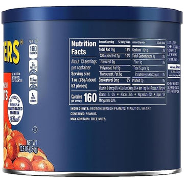 PLANTERS Redskin Spanish Peanuts, Roasted Salted, 12.5 oz Jars, Pack of 6