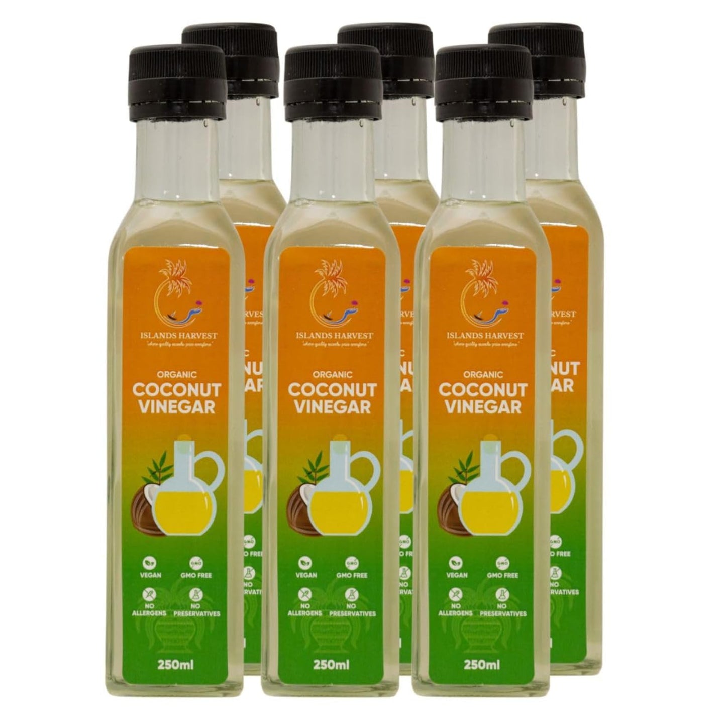 Islands Harvest Organic Coconut Vinegar Pack of 6 - Vegan, Kosher, Halal, Non-GMO, USDA Organic Natural Coconut Vinegar - Rich &