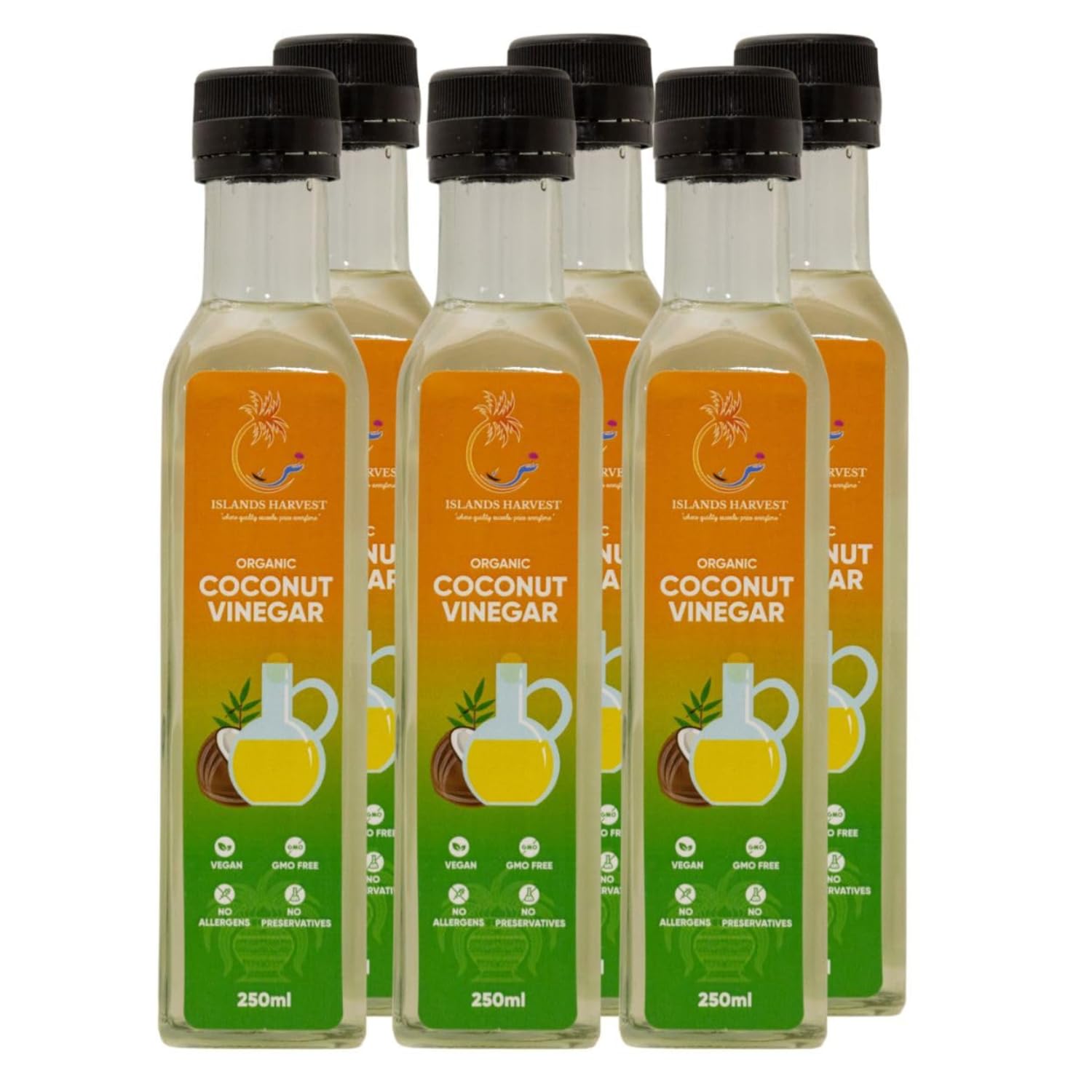 Islands Harvest Organic Coconut Vinegar Pack of 6 - Vegan, Kosher, Halal, Non-GMO, USDA Organic Natural Coconut Vinegar - Rich &