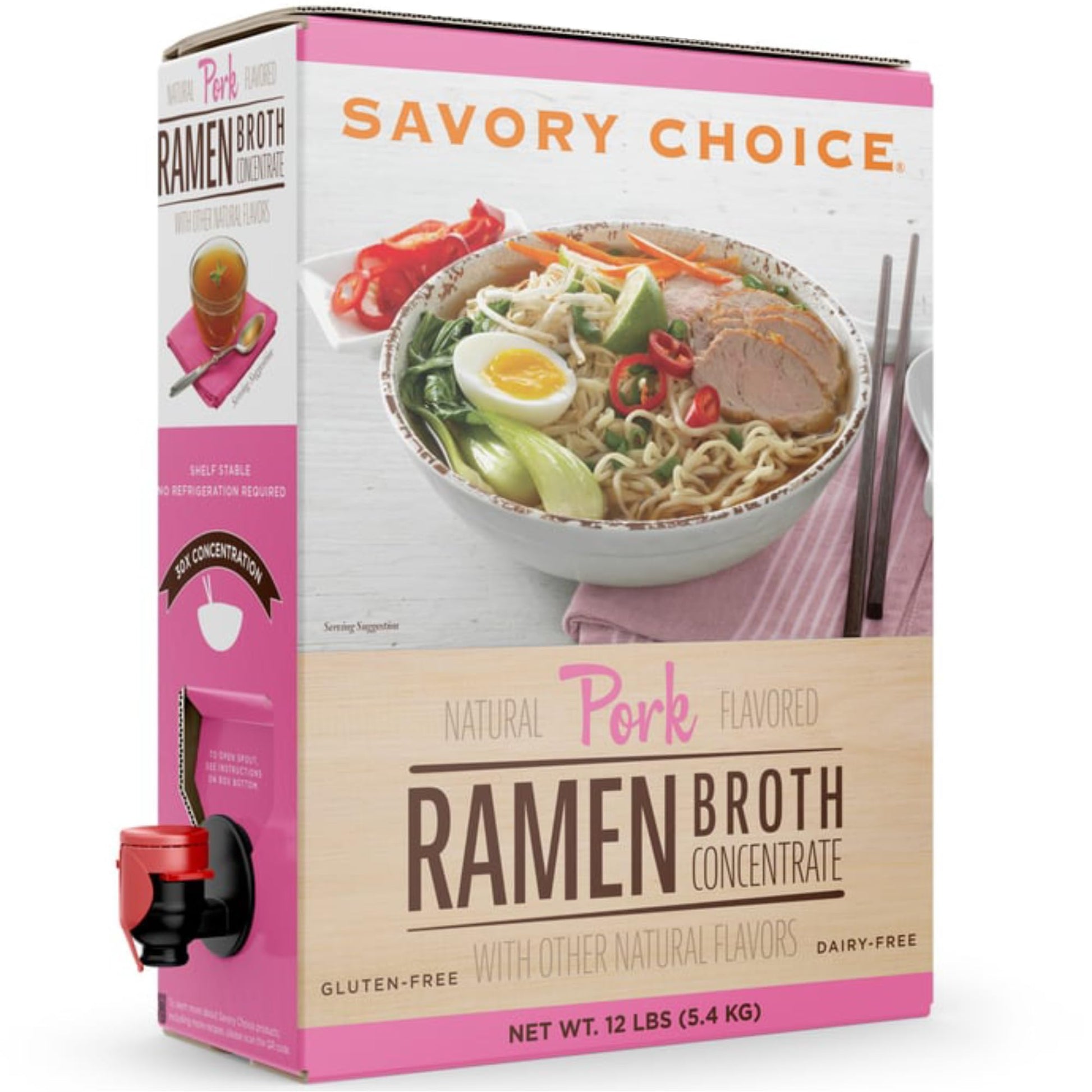 SAVORY CHOICE Pork Ramen Broth Concentrate, 4.5 Liter (1.19 Gallons) Bib - Gluten-Free, Diary-Free Ramen Broth Concentrate - Bul