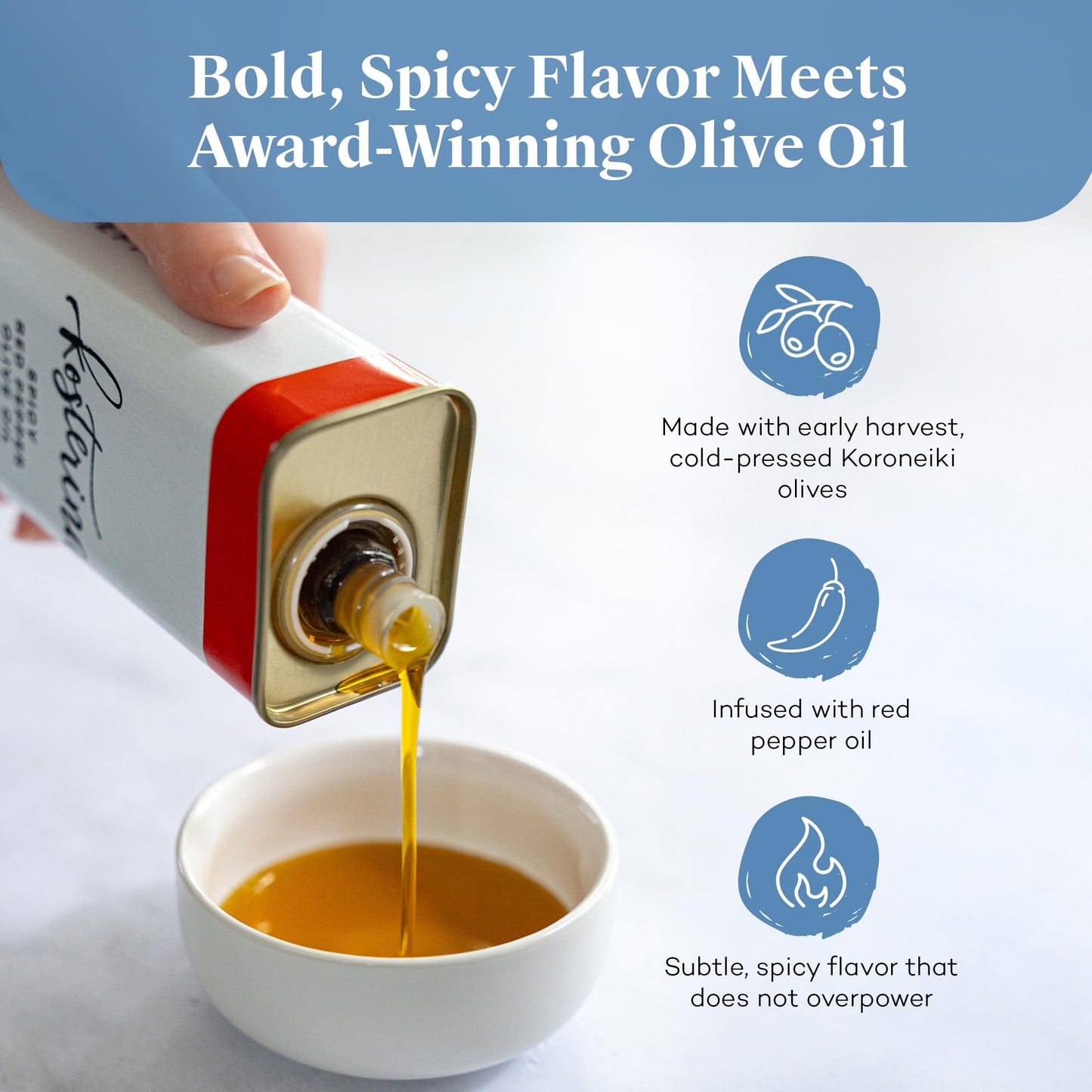 Kosterina Spicy Red Pepper Olive Oil Tin, Cold-Pressed Greek Olive Oil, 16.9 Fl Oz