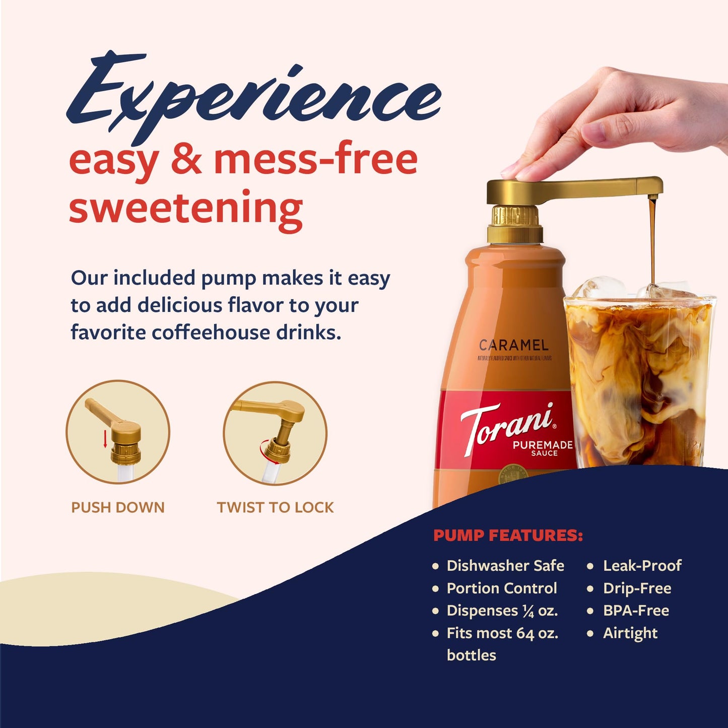 Torani Puremade Caramel Sauce for Coffeehouse Drinks and Desserts  Large 4lb Bottle  Pump Included  64 Fl Oz