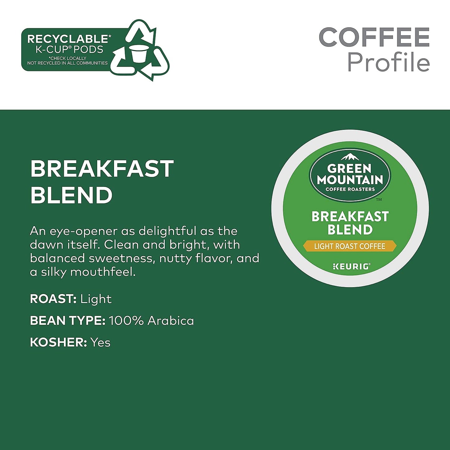 Green Mountain Coffee Roasters Blend, Single-Serve Keurig K-Cup Pods, Light Roast Coffee, 48 Count