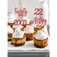 Moitkptt 24pcs Cupcake Toppers, Cardboard, 4.5x0.15 inches, Red, Twenty Two Birthday Cake Decorations