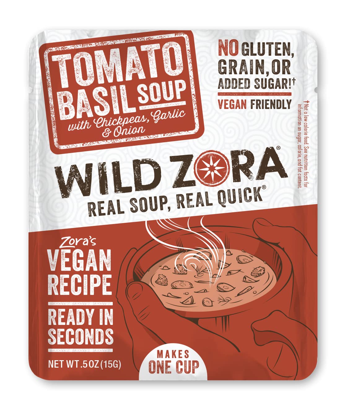 Wild Zora Instant Keto-Friendly Soups Tomato Basil 8-Pack Broth Made With Chickpeas, Garlic, Onion, Gluten-Free, Grain, No Added