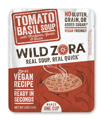 Wild Zora Instant Keto-Friendly Soups Tomato Basil 8-Pack Broth Made With Chickpeas, Garlic, Onion, Gluten-Free, Grain, No Added