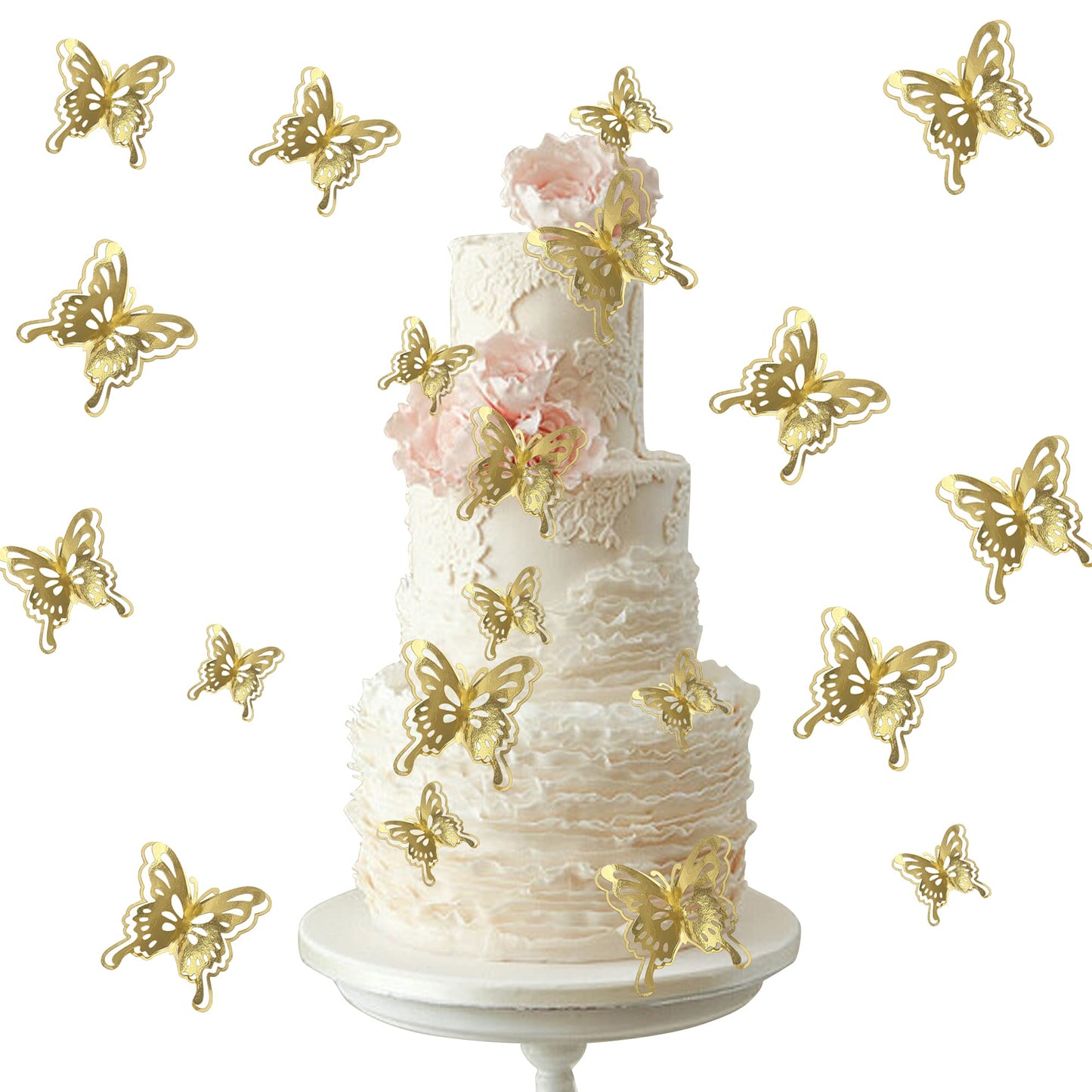40 Pcs Gold Lively 3D Butterfly Cupcake Toppers Mixed Size Hollow Art Butterfly Cupcake Topper Baby Shower Wedding Anniversary B
