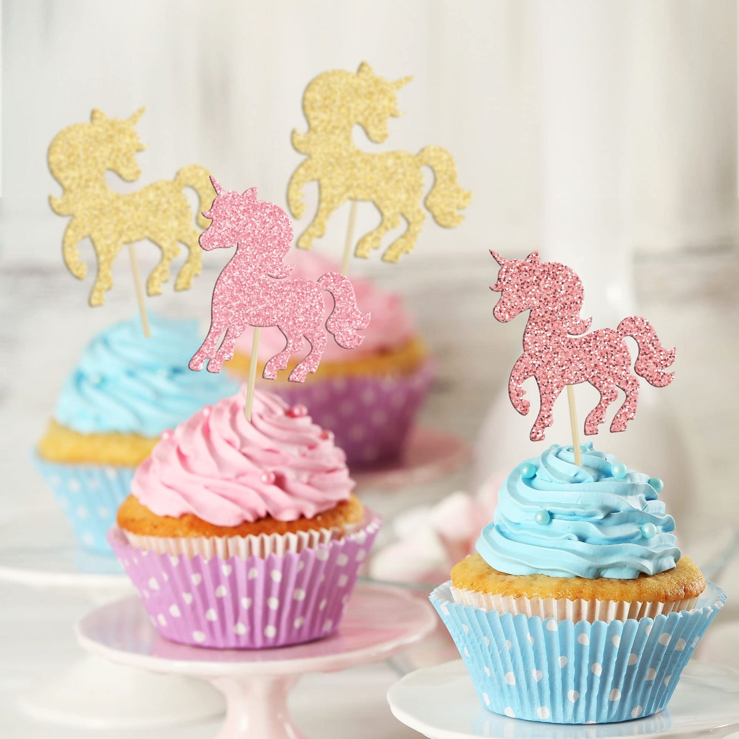 Gyufise 24Pcs Unic Cupcake Toppers Colorful Glitter Unic Horse Cupcake Food Picks Baby Shower Wedding Kids Birthday Party Cake D