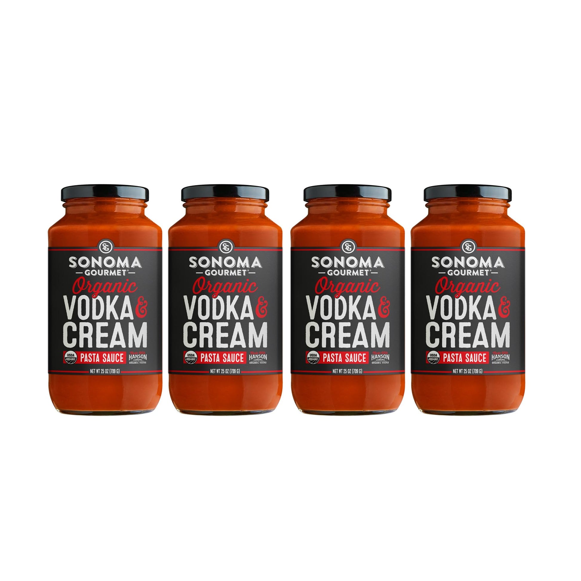 Sonoma Gourmet Vodka & Cream Pasta Sauce, USDA Organic, Non-GMO, No Sugar Added, 25 Ounce Jars (Pack of 4)