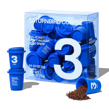 Saturnbird Coffee Instant Cold Brew, Medium Roast (No.3), 100% Arabica Coffee Powder, Enjoy Cold/Hot, 24 Single Serves Perfect F