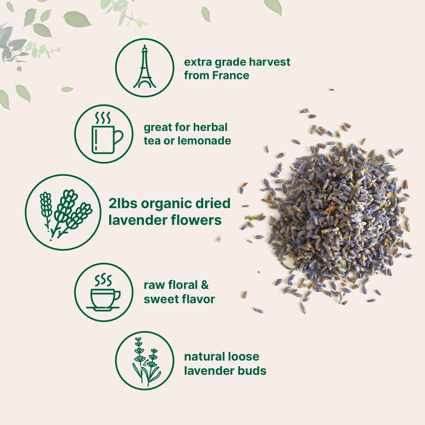 Organic Dried Lavender Flowers, 2Lb (32Oz) | Culinary Lavender From France For Tea, Home Fragrance & Sachets | Food Grade Edible