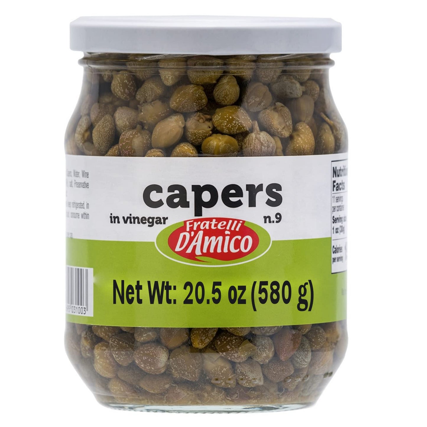 Capers, #9, Premium Quality Italian Capers In Brine, Jar, 20.5Oz,Non-Gmo, Product Of Italy, Fratelli D'Amico (20.5Oz)