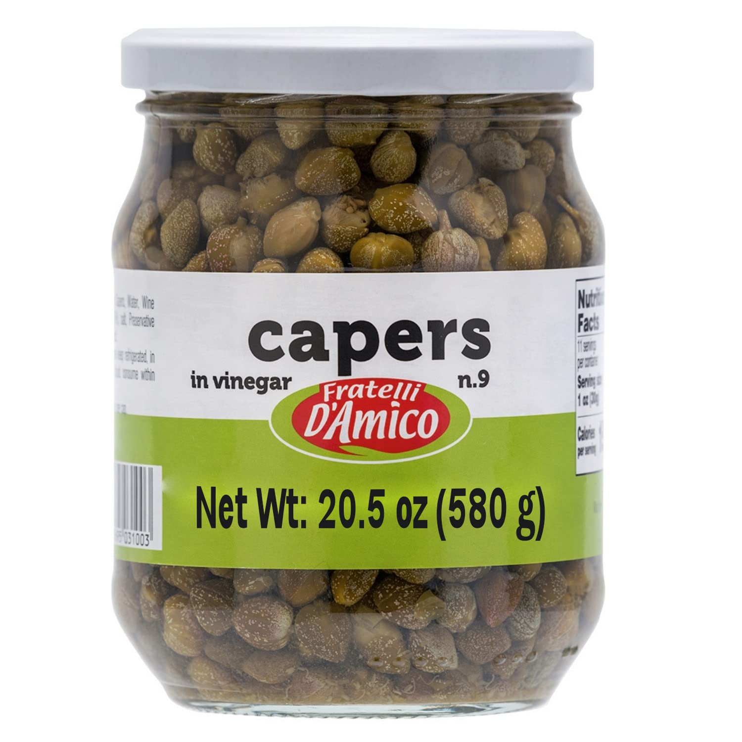 Capers, #9, Premium Quality Italian Capers In Brine, Jar, 20.5Oz,Non-Gmo, Product Of Italy, Fratelli D'Amico (20.5Oz)