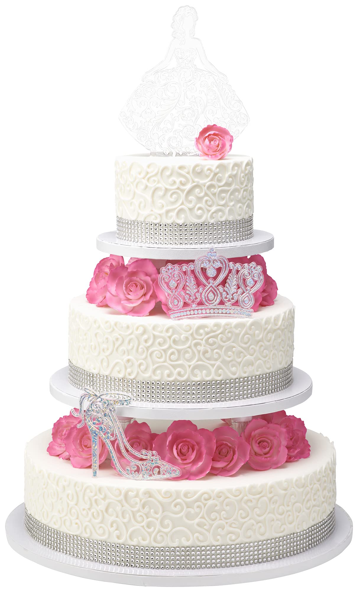 Decopac Quinceanera Cake Topper, Glitter Cake Topper, Silver Cake Decoration, 3 Piece Set