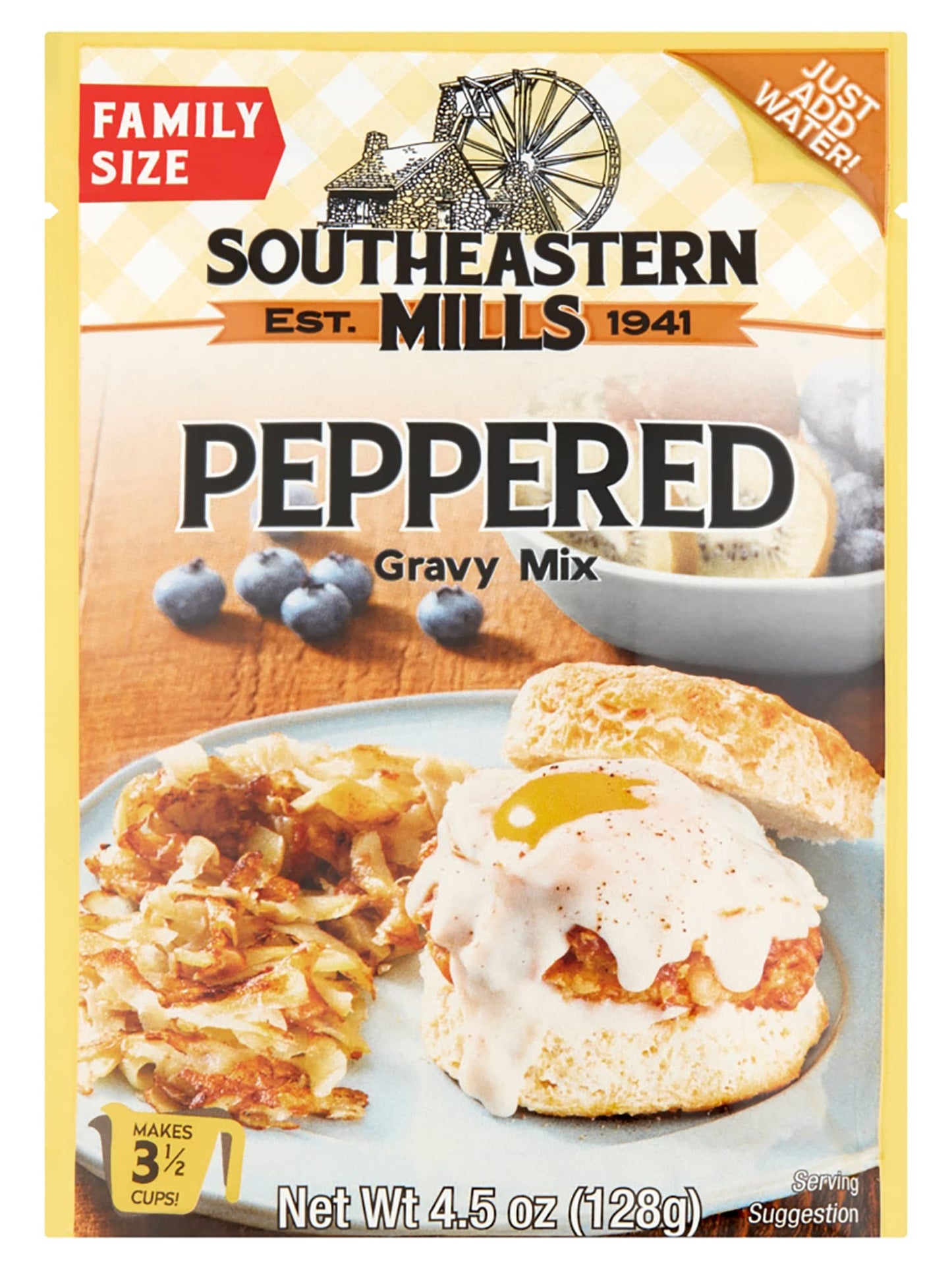 Southeastern Mills Gravy Mix Packet, Peppered Gravy Mix, Makes 3 ½ Cups Of Gravy, Just Add Water, Family Size Packet, 4.5-Ounce Packet (Pack Of 24 Packets)