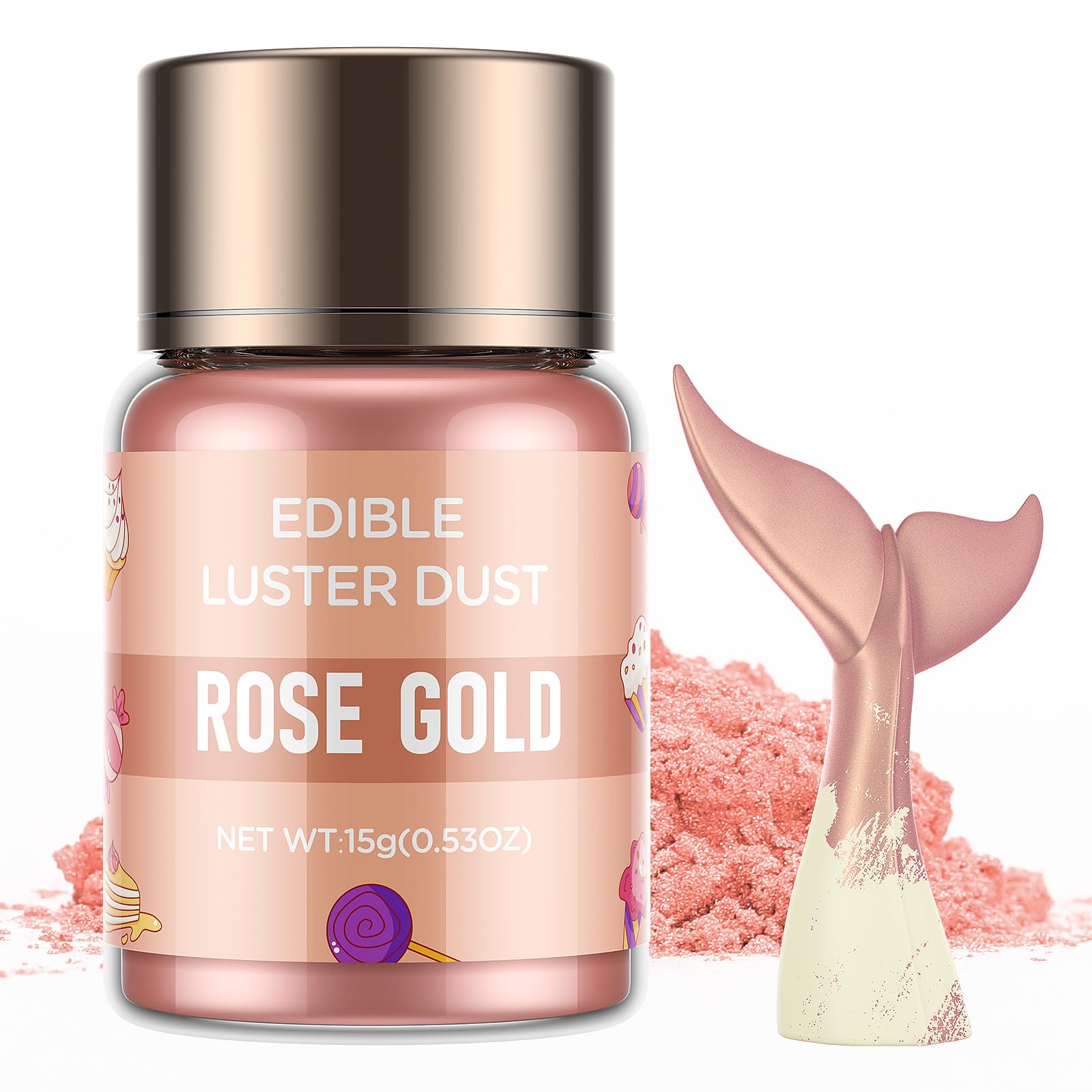Cherrysea Luster Dust Edible Shimmer Powder - 15g/Bottle, Rose Gold, Food Grade Coloring for Cakes, Cocktails, Cookies, Fondant