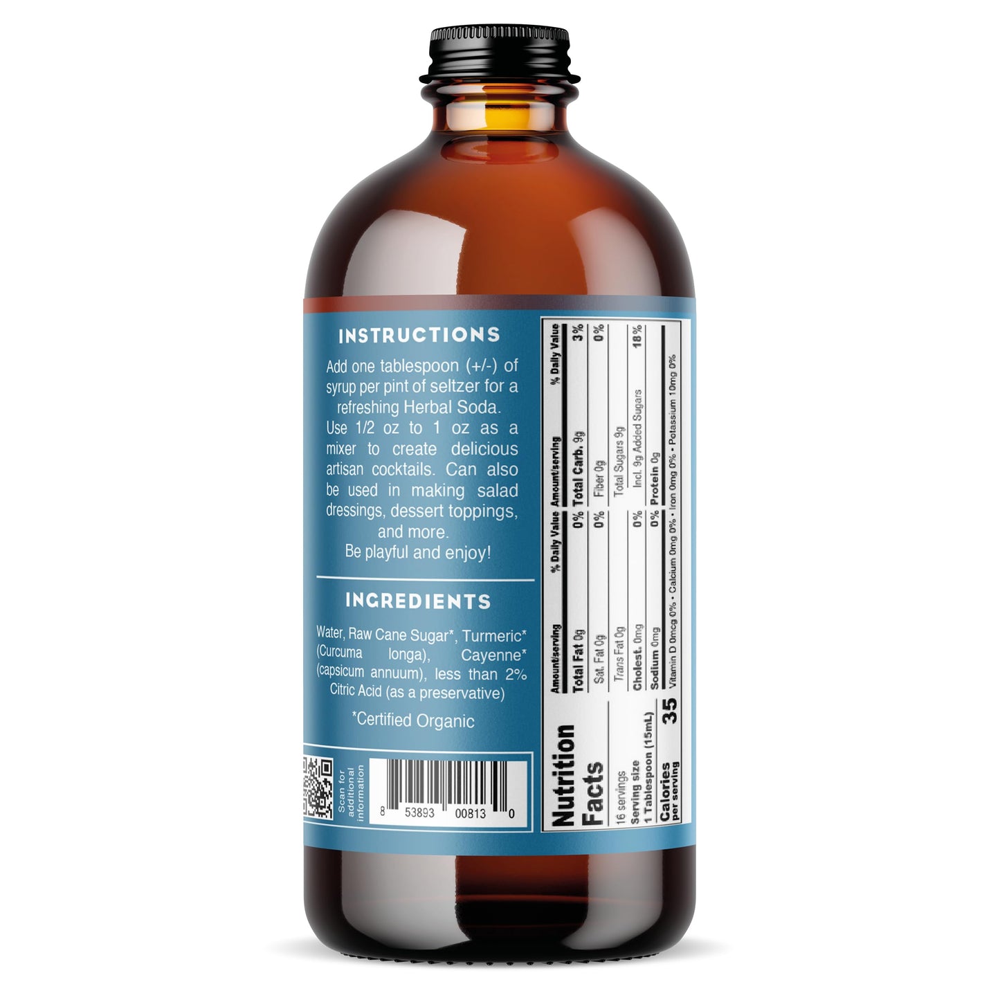 Bluestem Botanicals Organic Spicy Tumeric Simple Syrup, Non-  ic Cocktail Mixer, 8 Fl Oz