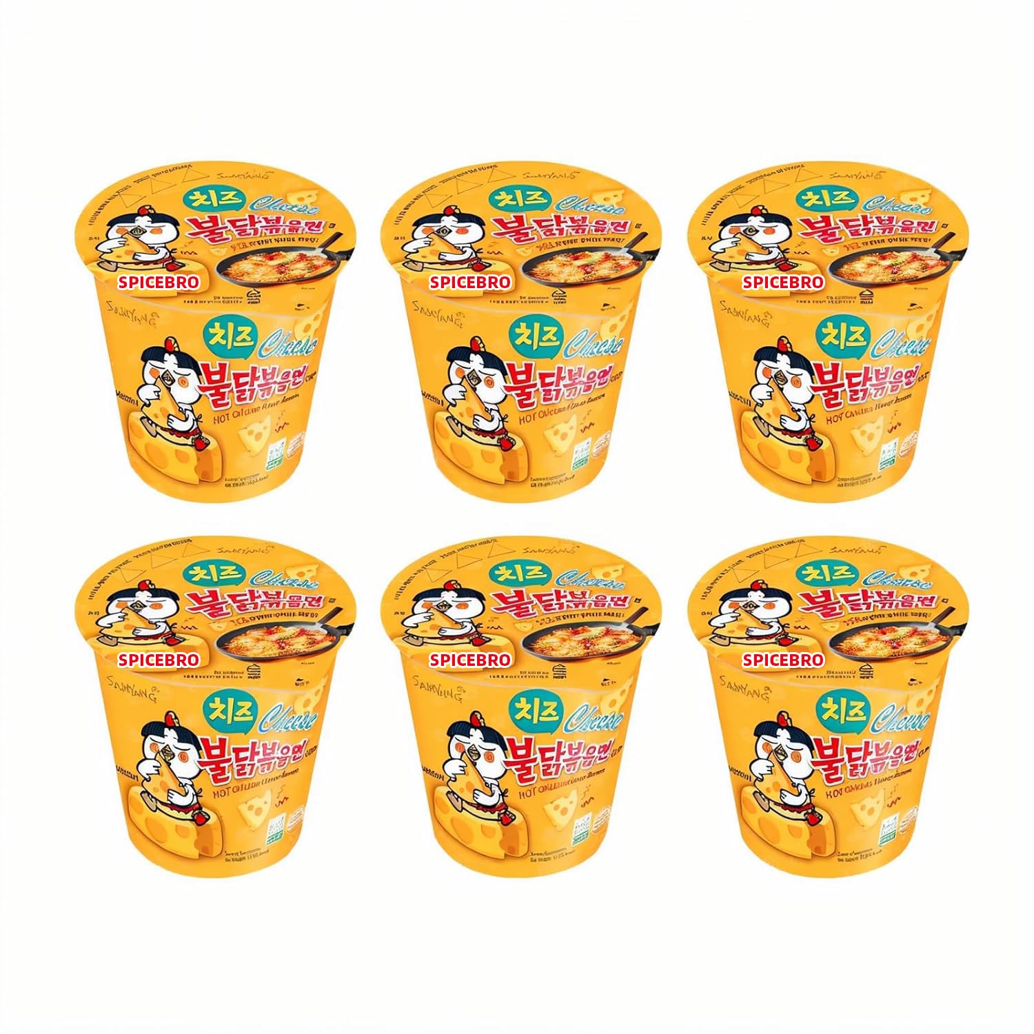Buldak Ramen Noodles Cheese Flavor - 6 Pack Cup Noodles, Korean Spicy Hot Chicken Stir Samyang Brand