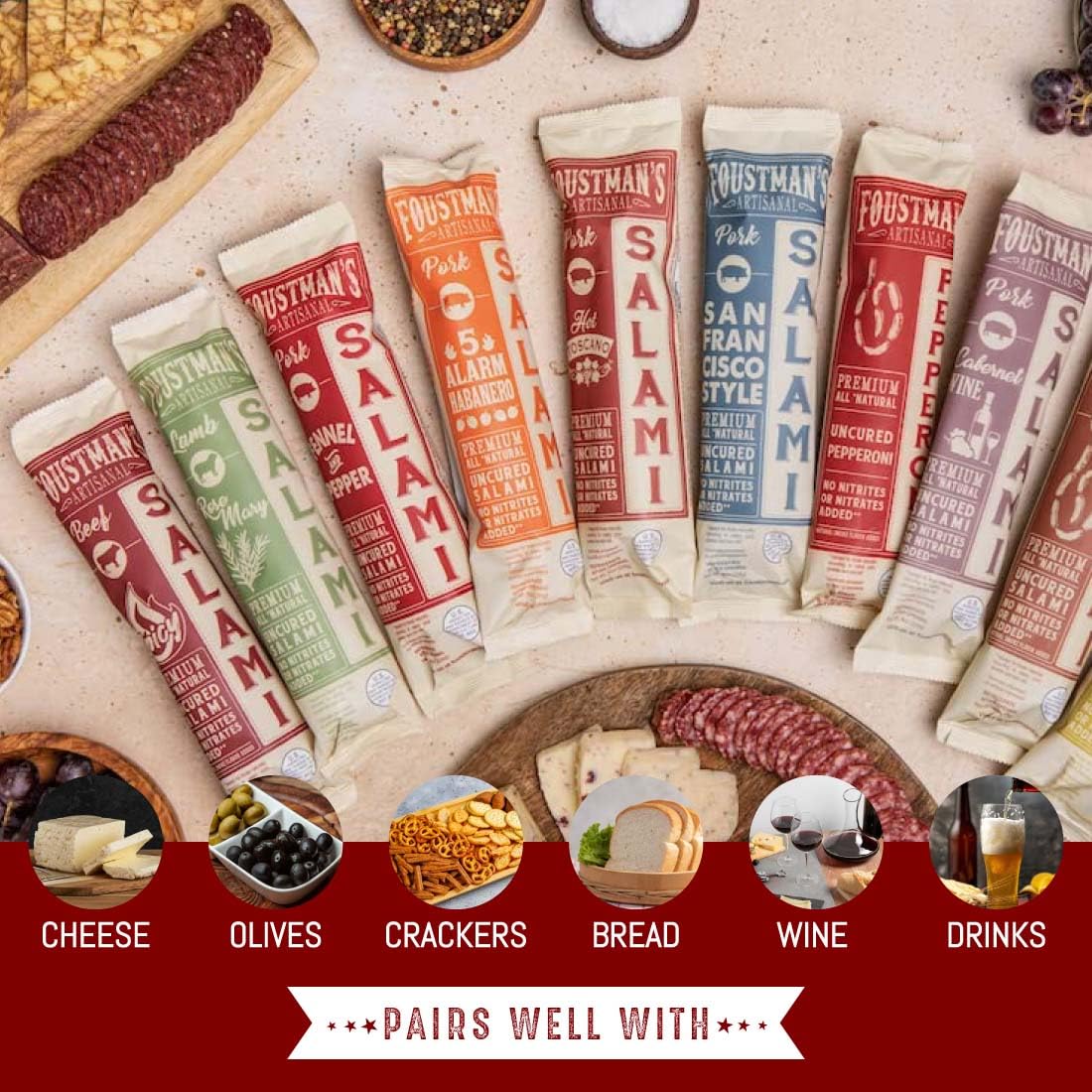Foustman'S Artisanal Salami, Nitrate-Free, Naturally Cured, (Pack Of 3) (Lamb Rosemary)