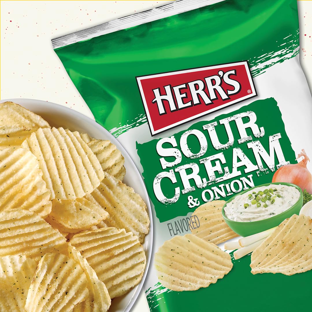 HERRS Sour Cream and Onion Potato Chips, 1.5oz (Pack of 24 Bags)
