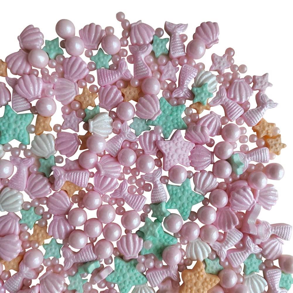 Homankit Mermaid Sprinkle Sweets Sprinkles For Baking Dessert Cupcake Cake Topper Starfish Shell Pearl Mermaid Candy Mix 3.53 Ounces