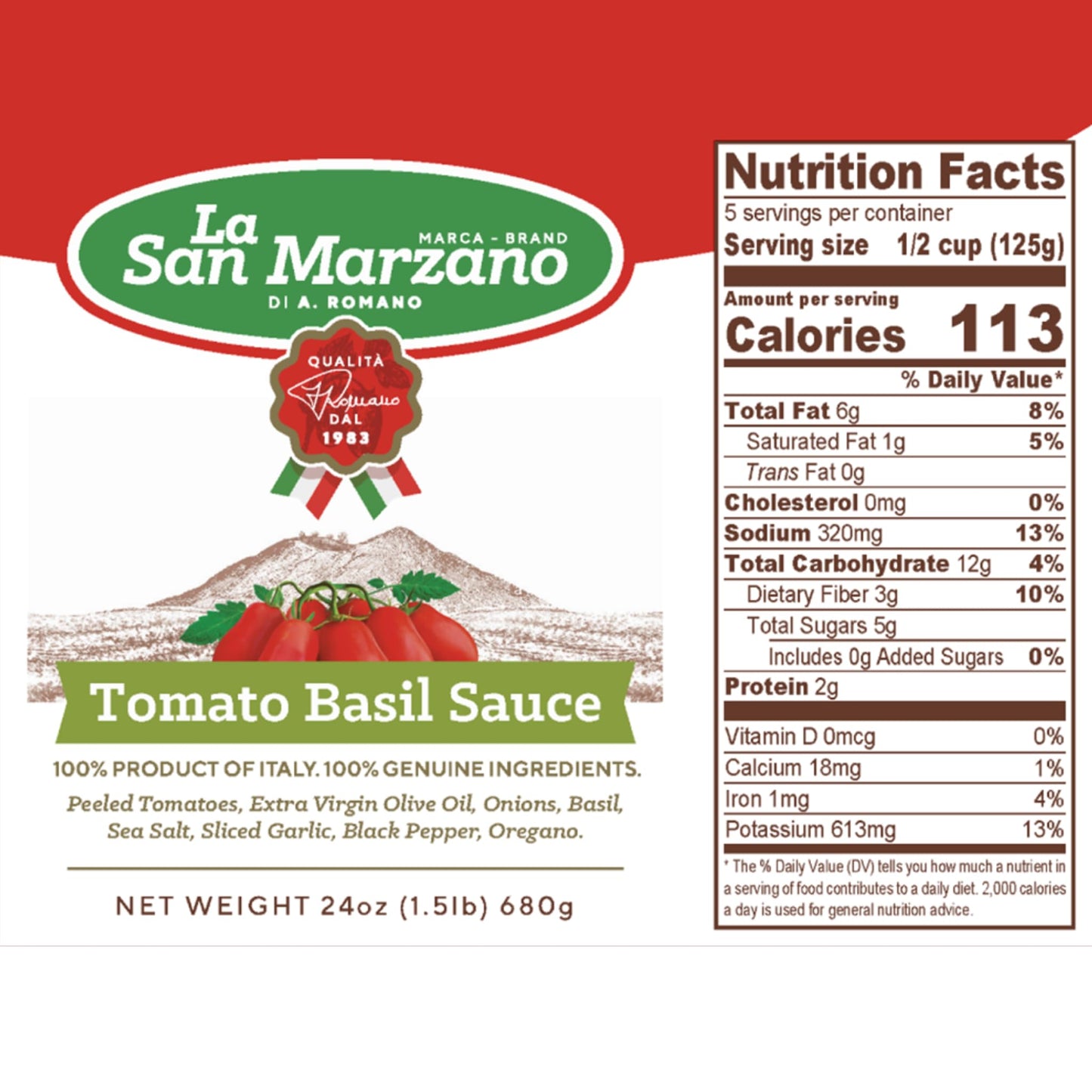 La San Marzano Tomato Basil Pasta Sauce, All Natural, Vegan, Gluten Free, 24 oz, Pack of 2