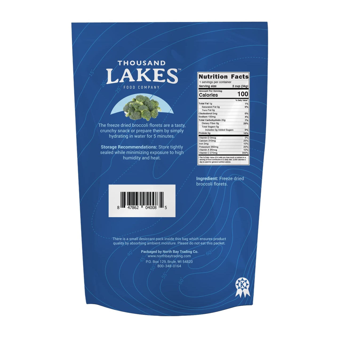 Thousand Lakes Freeze Dried Vegetables - Broccoli Florets 2-Pack 1.2 Ounces (2.4 Ounces Total) | 100% Florets - No Stems | No Sa