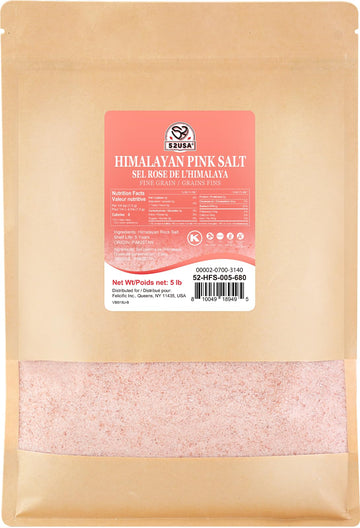 52USA Himalayan Pink Salt  Fine Grain  80 oz (5 Pound)  Pink Himalayan Sea Salt Fine  Kosher Salt  Rock Salt