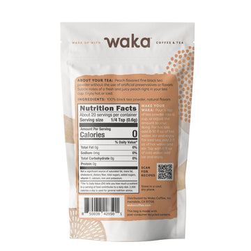 Waka Instant Black Tea Mix, Peach Flavored - 100% Tea Leaves, No Additives, Unsweetened Travel Size Tea Powder - Easy Quick Hot