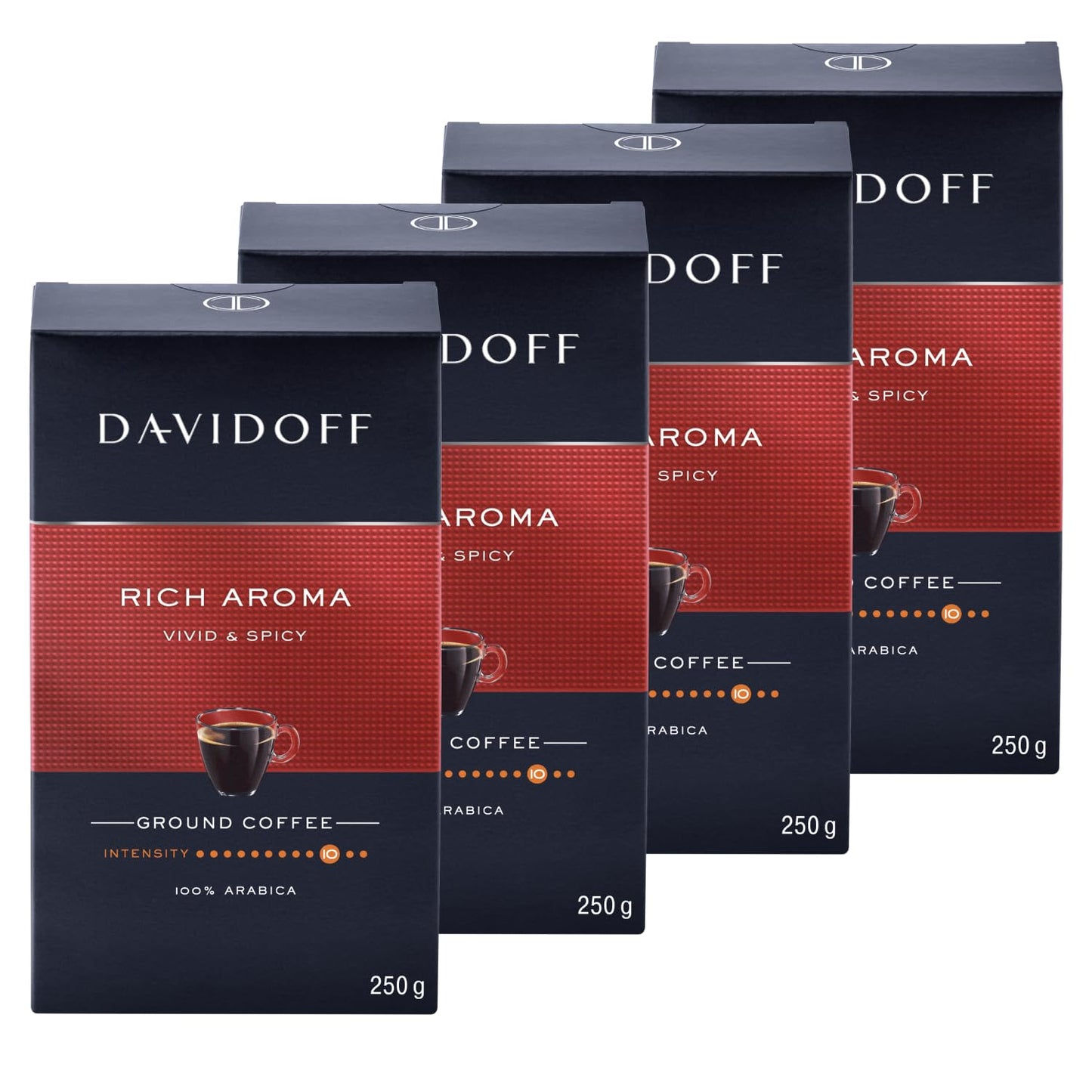 Davidoff Rich Aroma Ground Coffee - Pack Of 4-10/12 Intensity - 250 G X 4