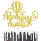 Hotmoon Adventure Awaits Cake Topper, Gold Glitter, Graduation/Retirement/Baby Shower Party Decorations, Model HM-0324